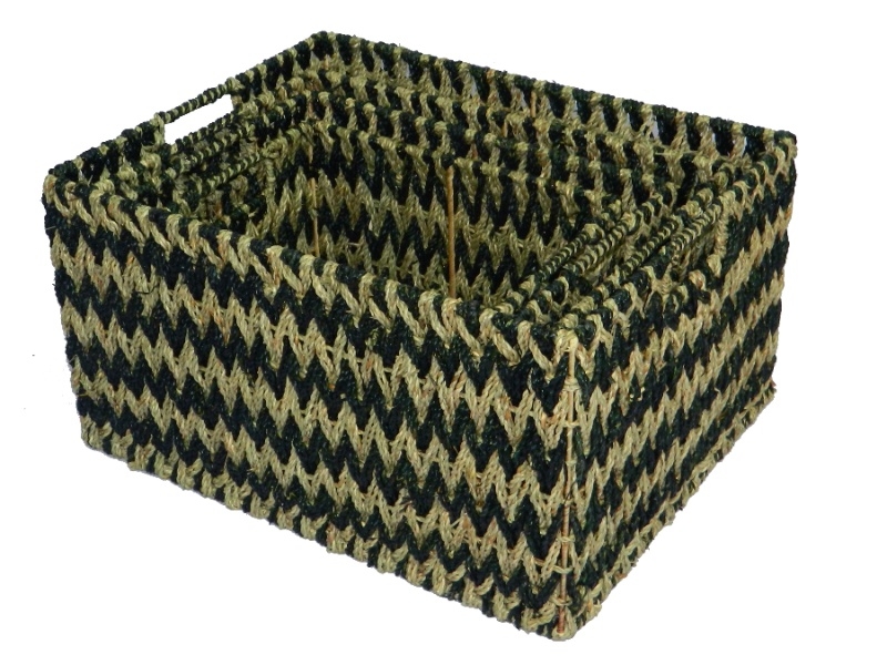 Artisanal Rectangular Seagrass Storage Baskets with Handles